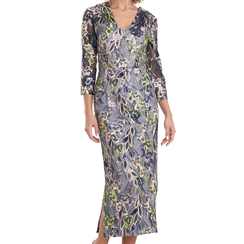 NWT JS Collections Embroidered Midi Cocktail Dress Size 4